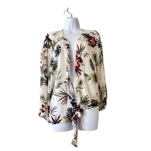 Mimi Lili Women's Floral Kimono Blouse Tropical Beach Wrap Size M